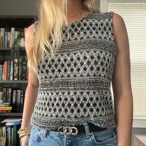 90s Style Black and White Knit Patterned Women's Top